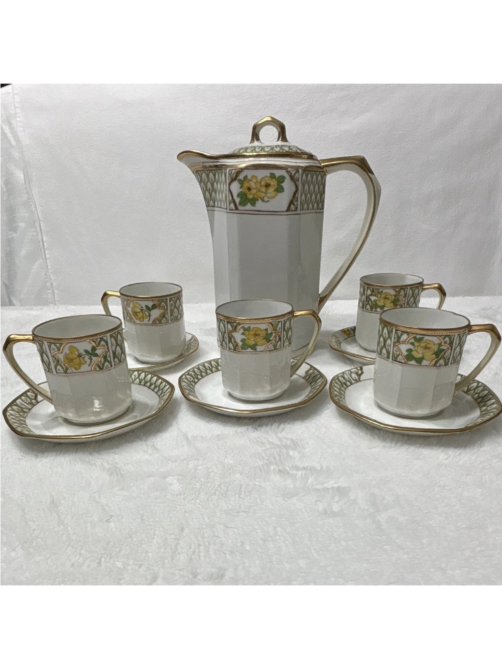 Antique Nippon Chocolate Set 11pc M Wreath 1911-1921  Yellow Rose Gold Gilt.